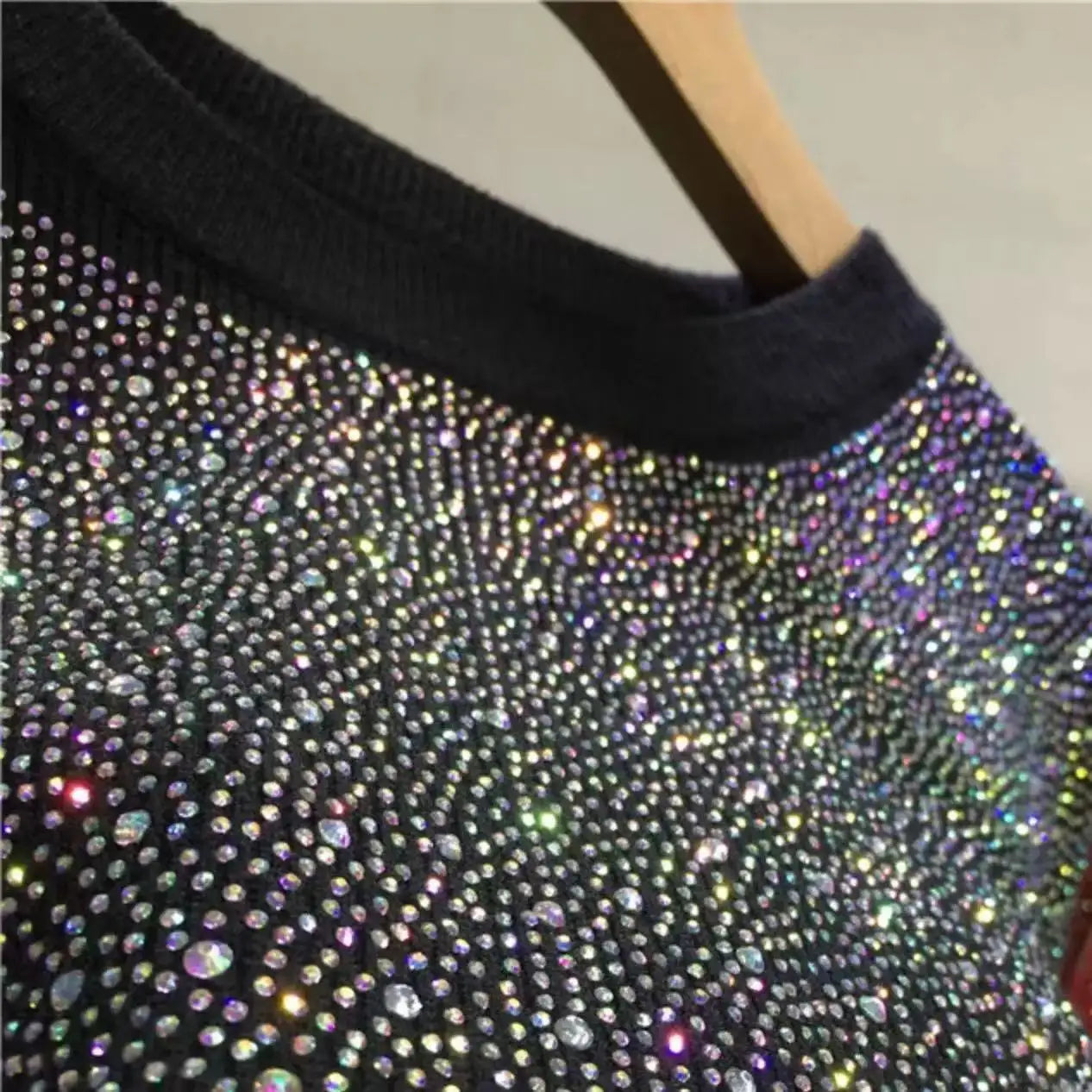 Luxury Blingbling Diamonds Autumn Winter Sim Black Sweaters Women's Long Sleeve High Street Y2K Knitted Pullover Clothes