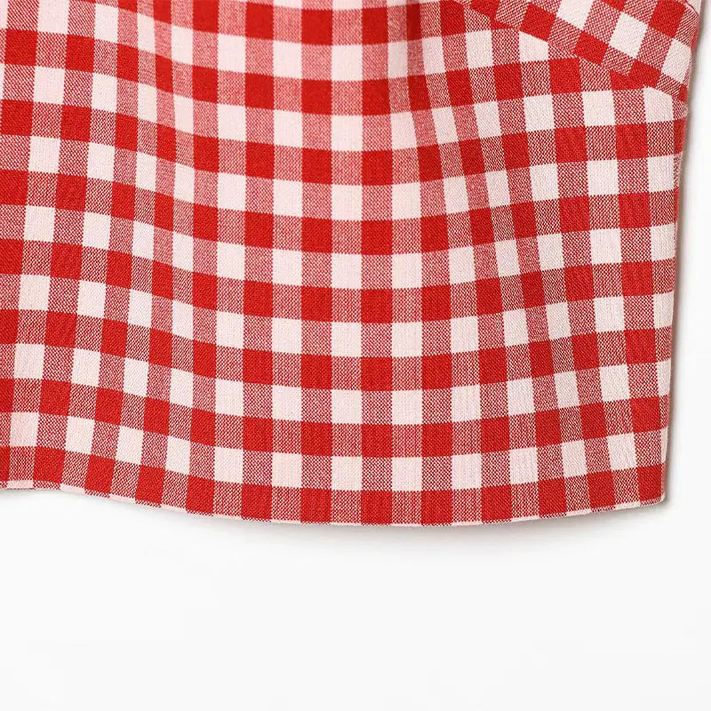 Casual Plaid Vest And Pleated Pants Set Beachwear for Women