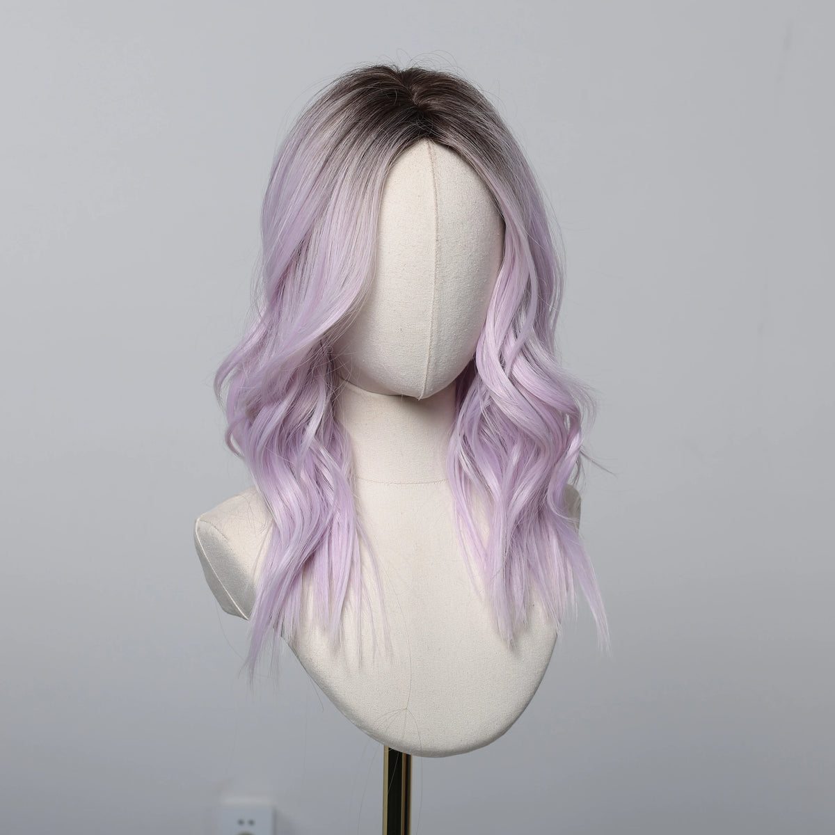 Heat Resistant Purple Ombre Short Curly Medium Part Wig For Women