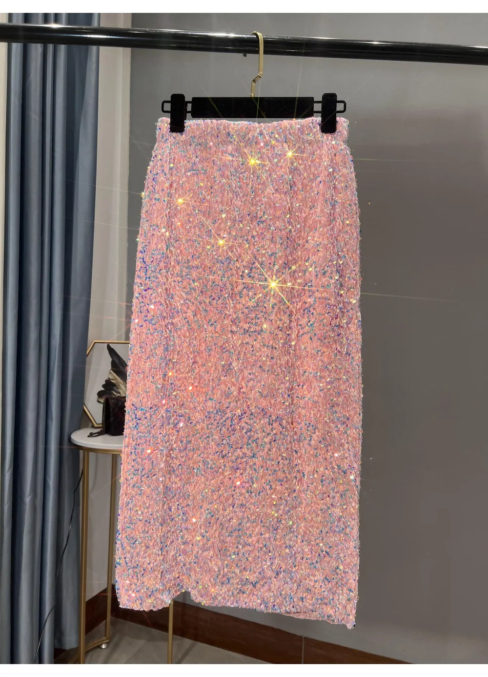 Blingbling New Autumn Winter All-match Mid-long Bodycon Skirt Colorful Sequins Elastic High Waist Slimming Lady Pencil Skirts