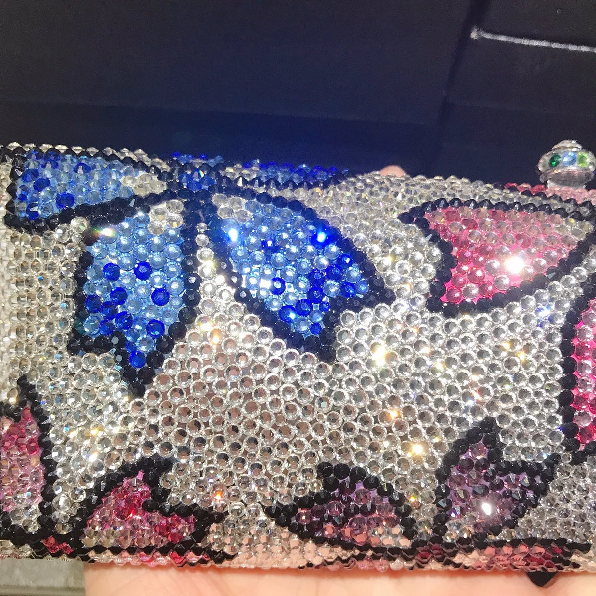 Sparkling Crystal Quilted Hard Case Clutch Bag for Women