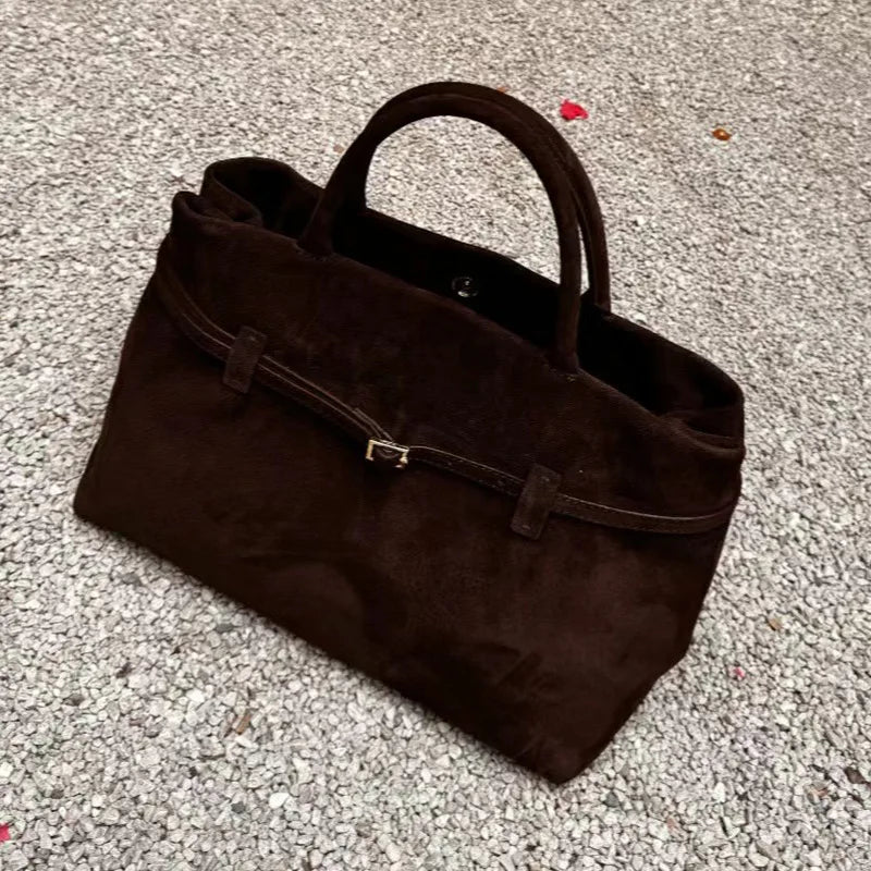 Autumn and winter new frosted suede belt buckle hand-held tote bag lazy style commuting women's bag