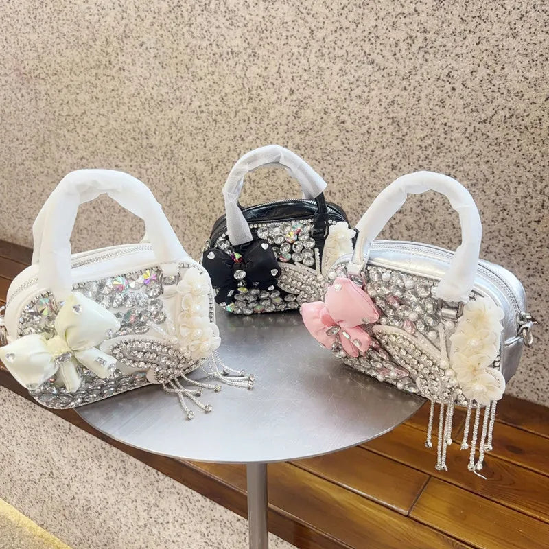 Pearl Bow Rhinestone Evening Clutch