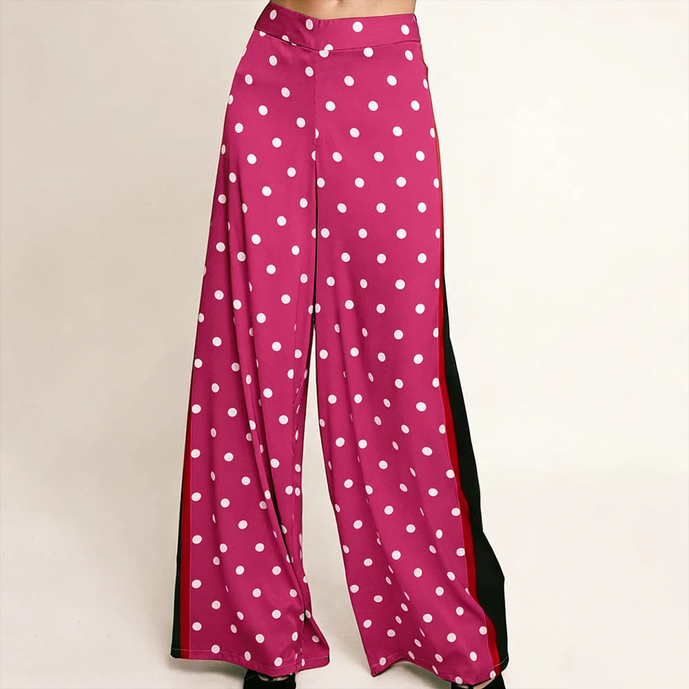Elegant High Waist Polka Dot Wide Leg Satin Pants For Women