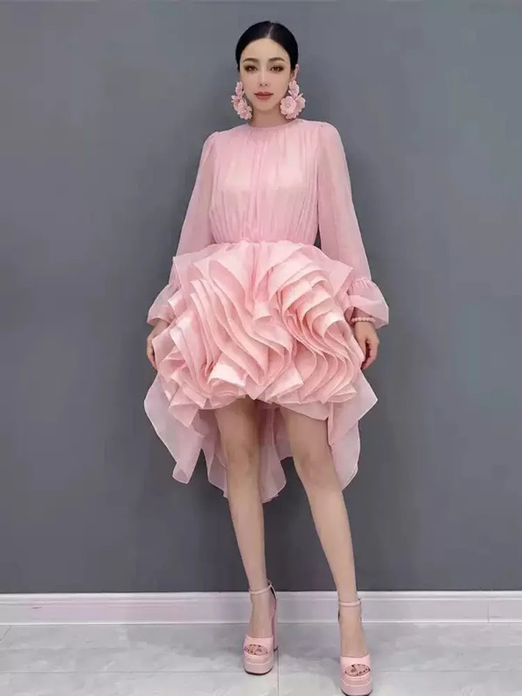 Ruffled High Low Evening Dress