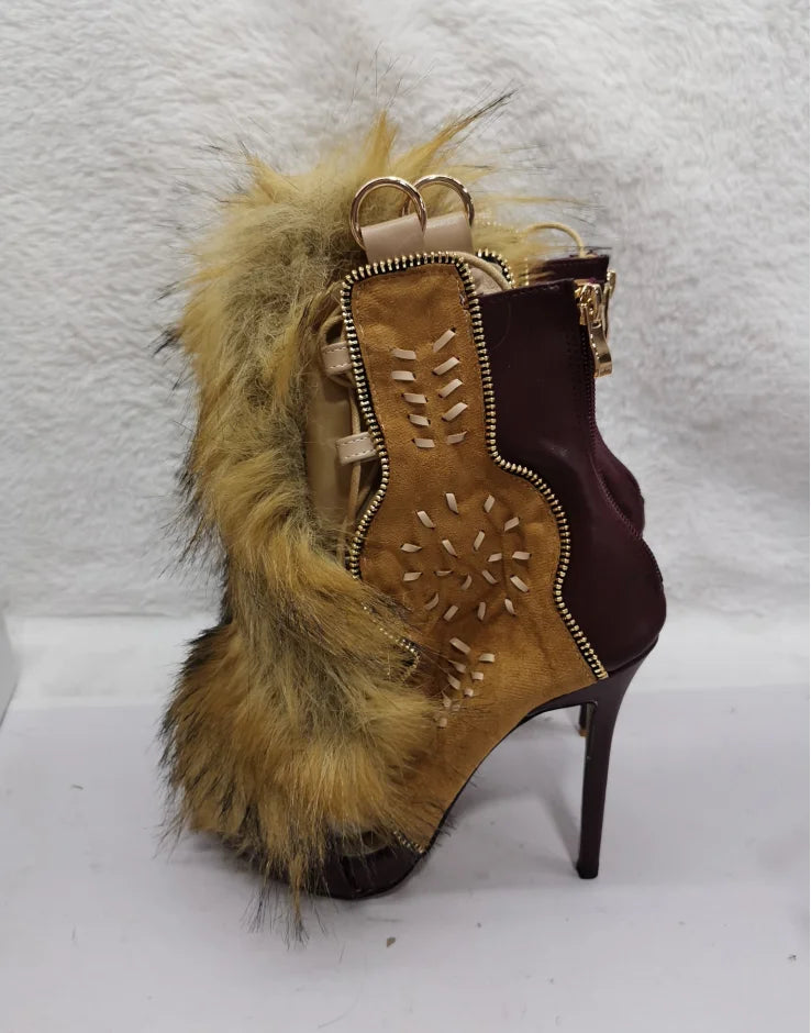 Chic Lace Up Open Toe Furry Summer Sandals For Women