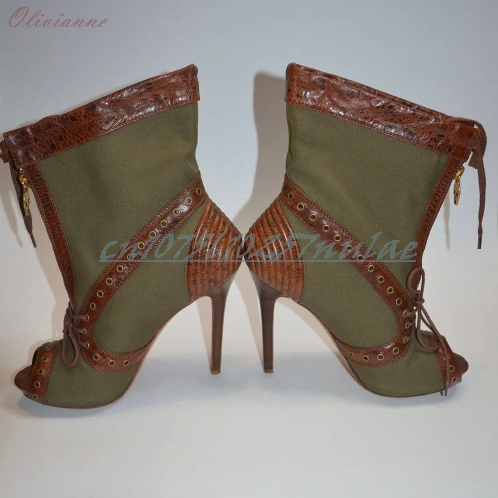 Multicolor Strappy Peep Toe Lace Up Sandals For Women