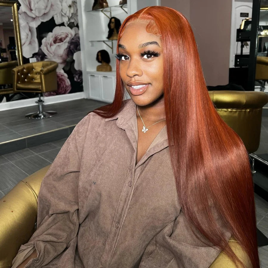Bone Straight Ginger Orange Lace Front Wig For Women
