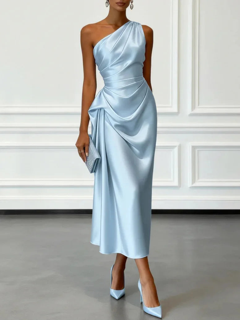 Elegant Satin Sleeveless Evening Party Midi Dress for Women
