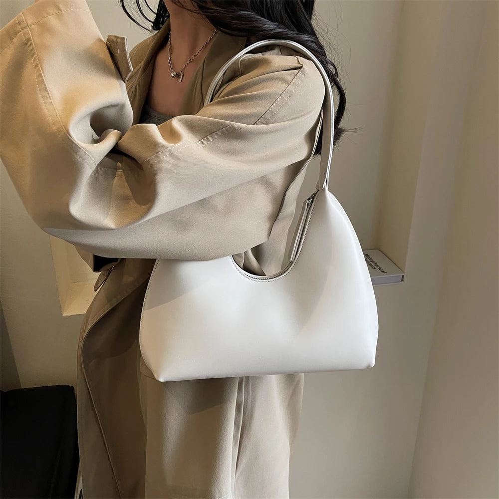 Minimalist Pure Color Polyurethane Leather Shoulder Bag for Women