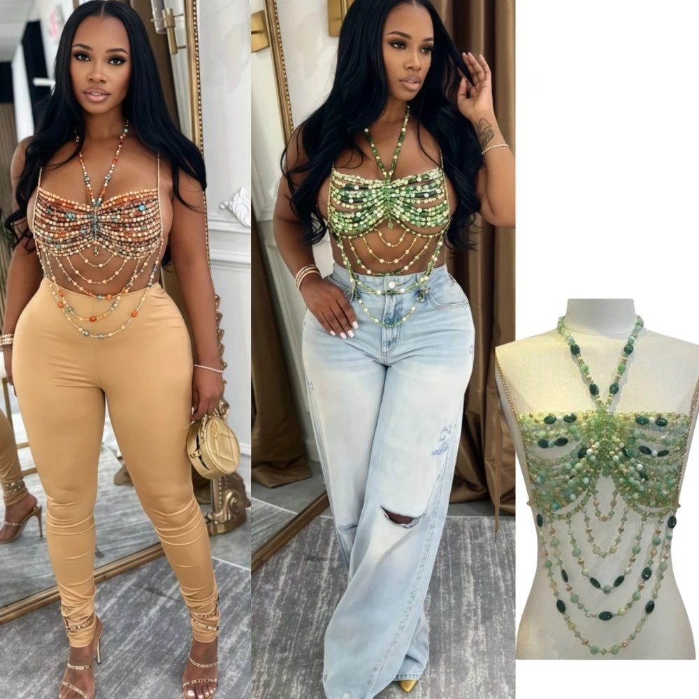 FAGADOER Sexy Beading Patchwork Camisole Bodycon T-shirt Woman Spaghetti Strap Sleeveless Backless Crop Top Female Streetwear