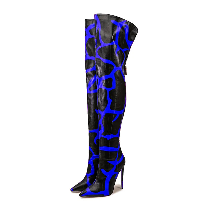 Giraffe Print Pointed Toe Over-The-Knee Boots for Women