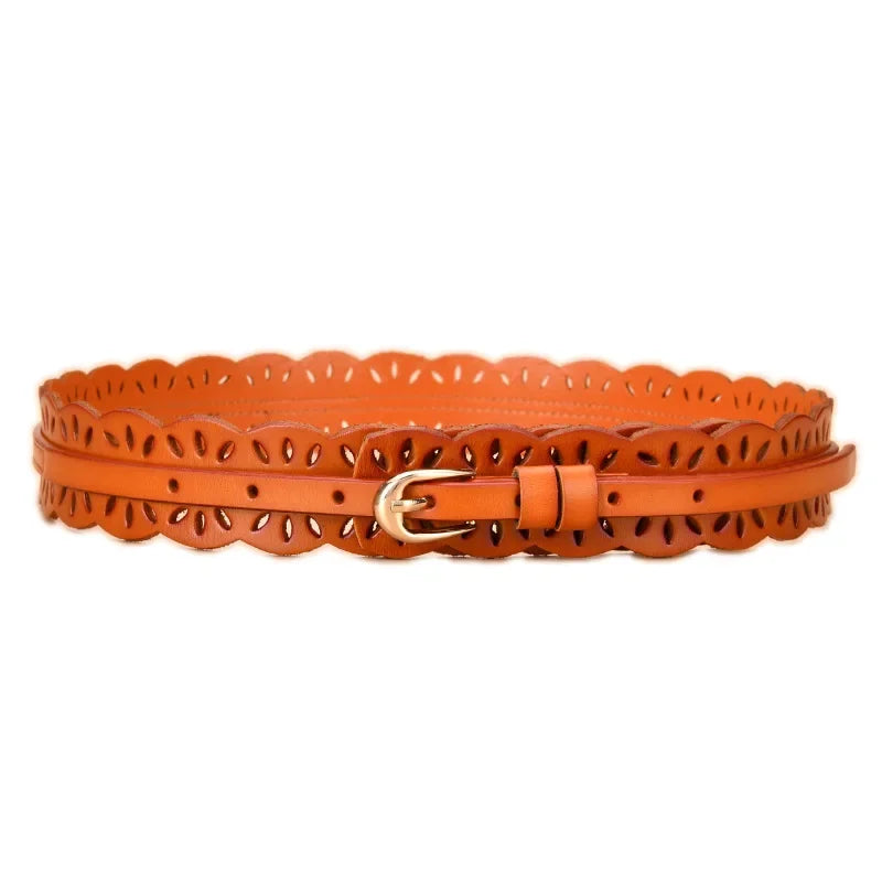 Soft Wide Hollow Out Leather Wraparound Belt for Women
