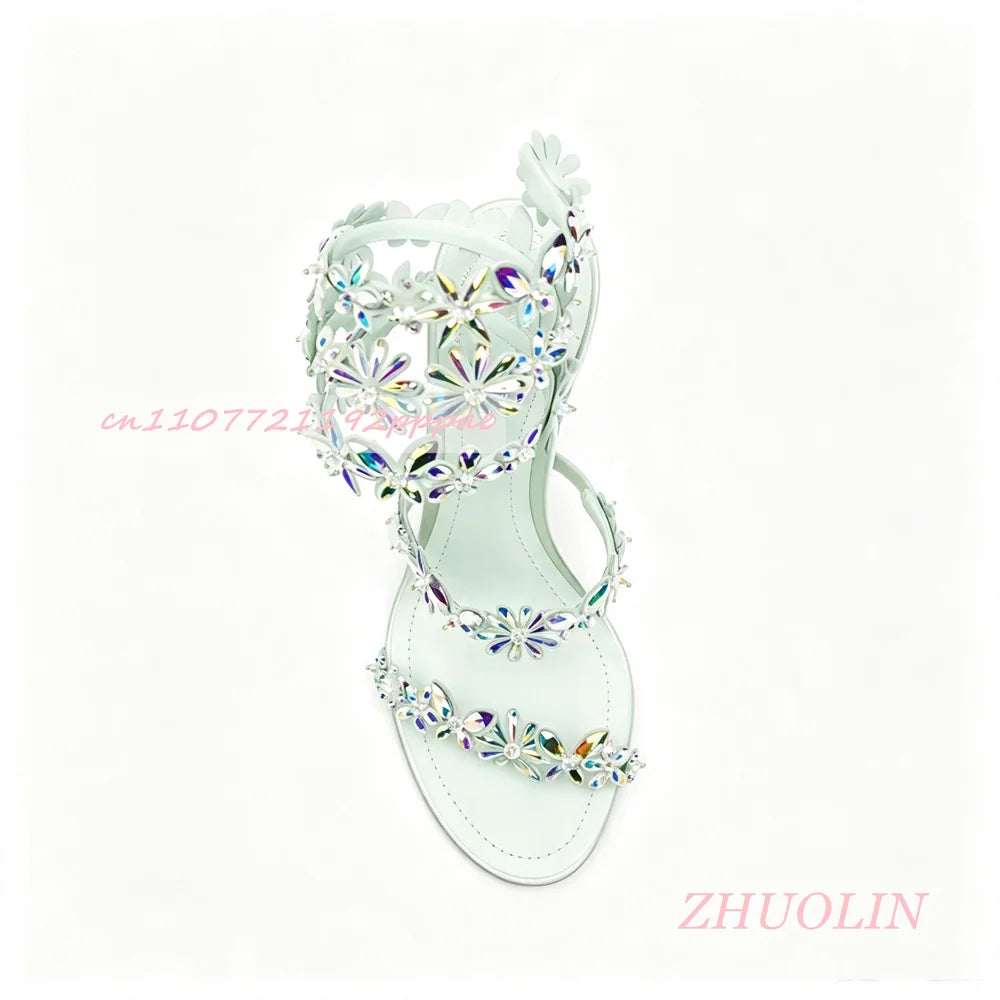 Rhinestone Floral Open Toe Stiletto Wedding Sandals for Women