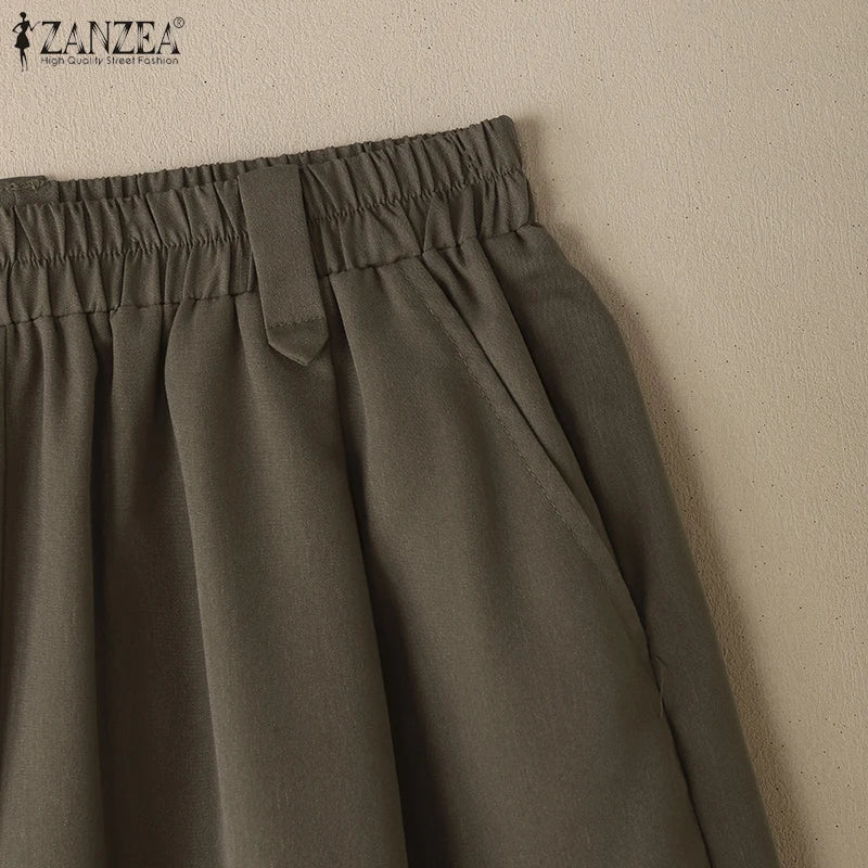 ZANZEA Woman Casual Mid-Length Shorts Elastic High Waist Loose Solid Wide Leg Pants 2025 Summer Holiday Comfort Weekend Shorts