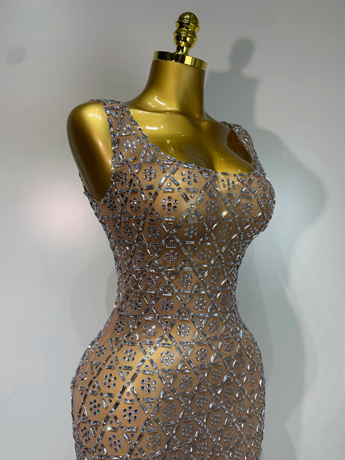 Rhinestone Mesh Evening Gown