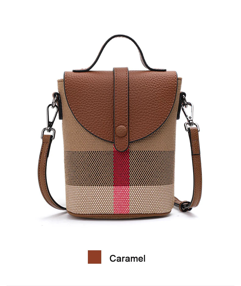 Compact Plaid Patchwork Canvas Crossbody Bag for Women