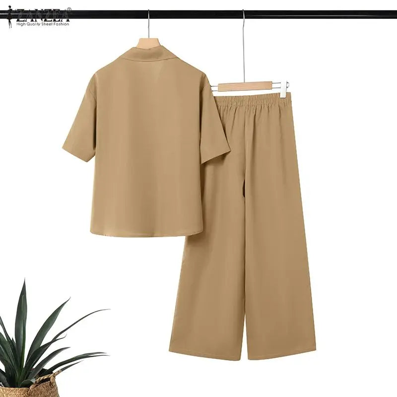 Loose Blouse And Wide Leg Pants Set