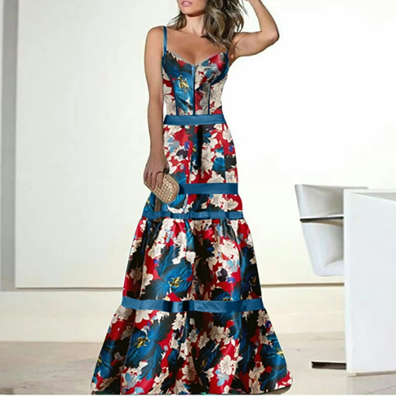 Floral Print Sleeveless A-Line Maxi Dress for Women
