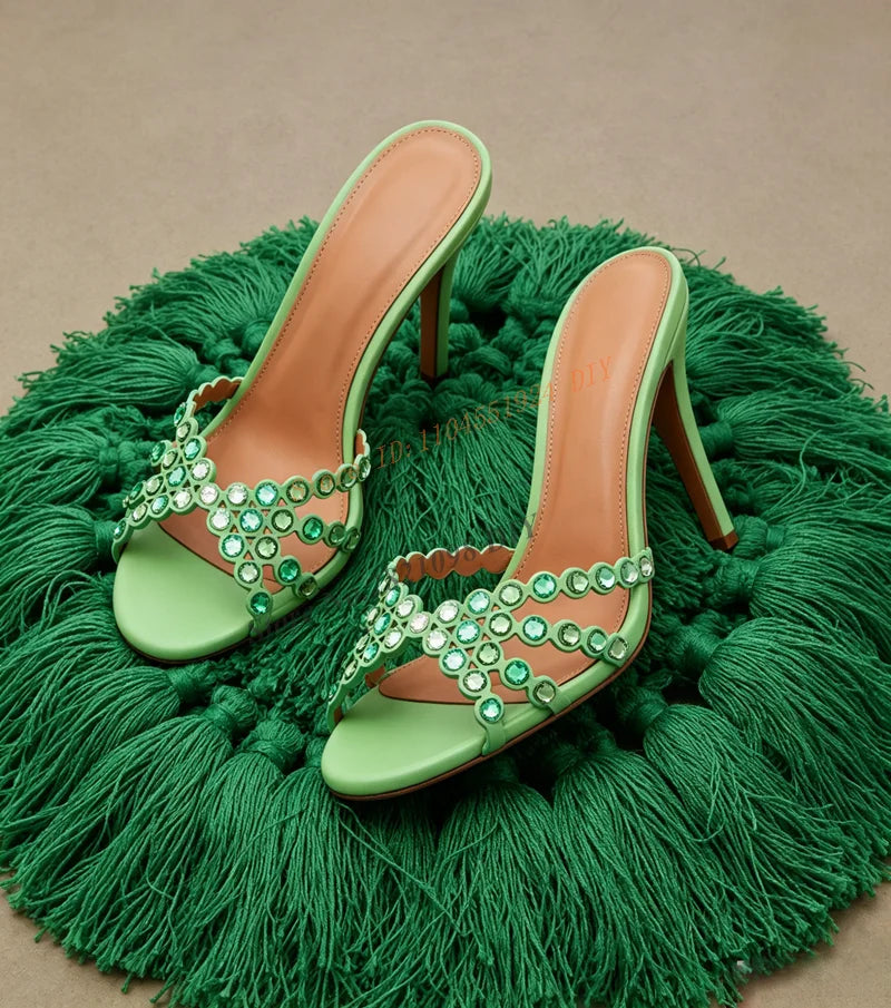 Crystal Embellished Strappy Leather Sandals for Women