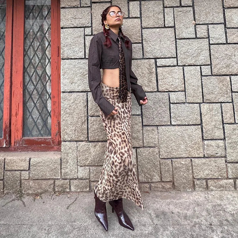 Elegant High Waisted Leopard Print Slim Skirt for Women
