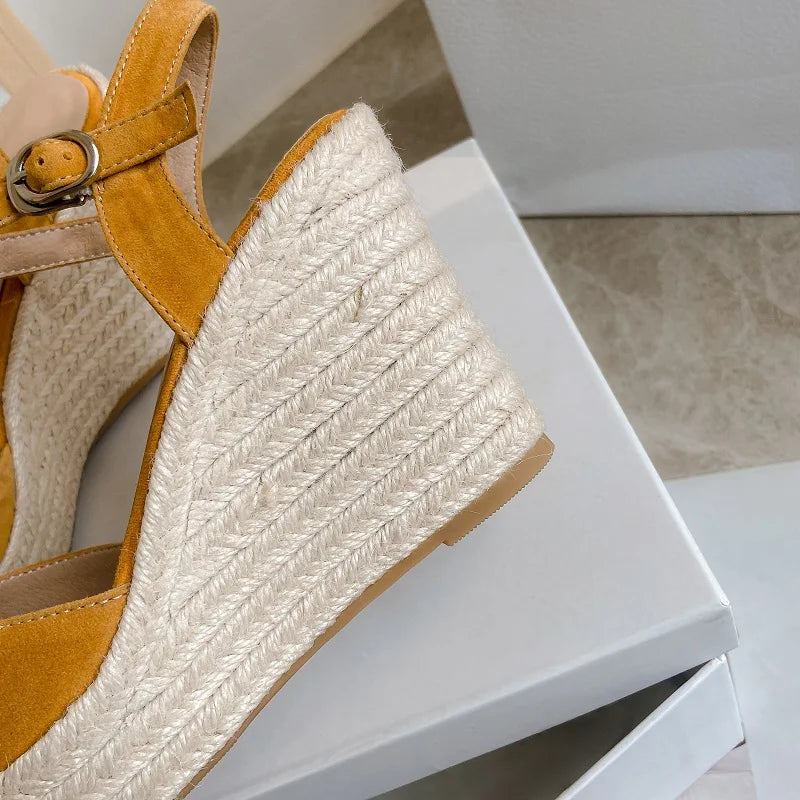 Elegant Apricot Suede Wedge Platform Sandals for Women