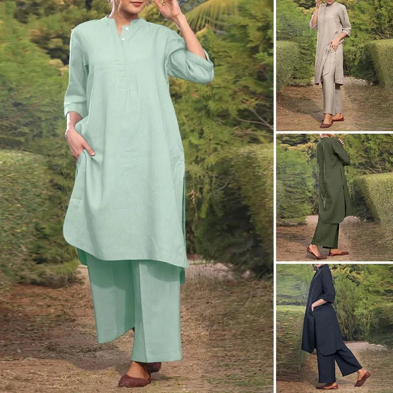 V Neck Shirt and Straight Pants Two Piece Set for Women