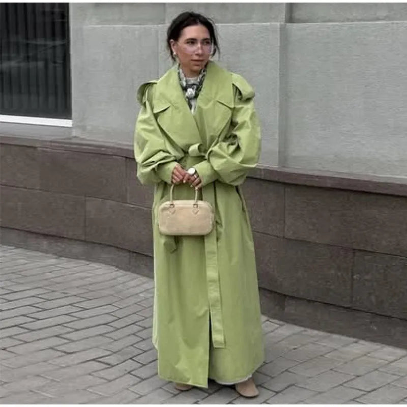 Turn-Down Collar Lace Up Windbreaker Coat For Women