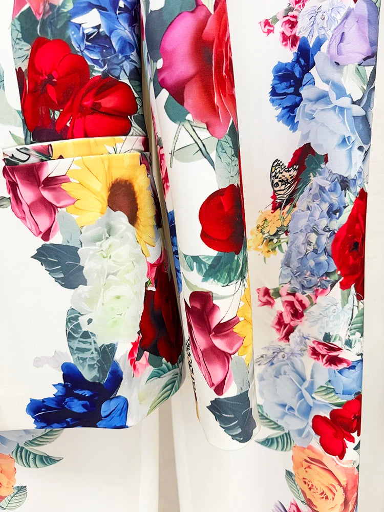 HIGH STREET Newest 2026 Designer Runway Suit Set Women's Gorgeous Floral Printed Blazer Pants Suit 2pcs