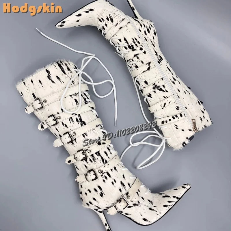 Faux Hair Over-the-Knee Pointed Toe Boots for Women