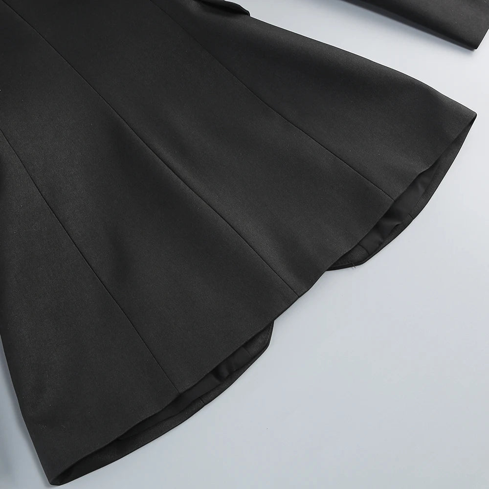 Women Horn-Shoulder Suit Deep V-Neck Slim Mini Skirt Cuff Splicing Single Breasted Sexy Dress Workplace High-Rise Commuter Wear