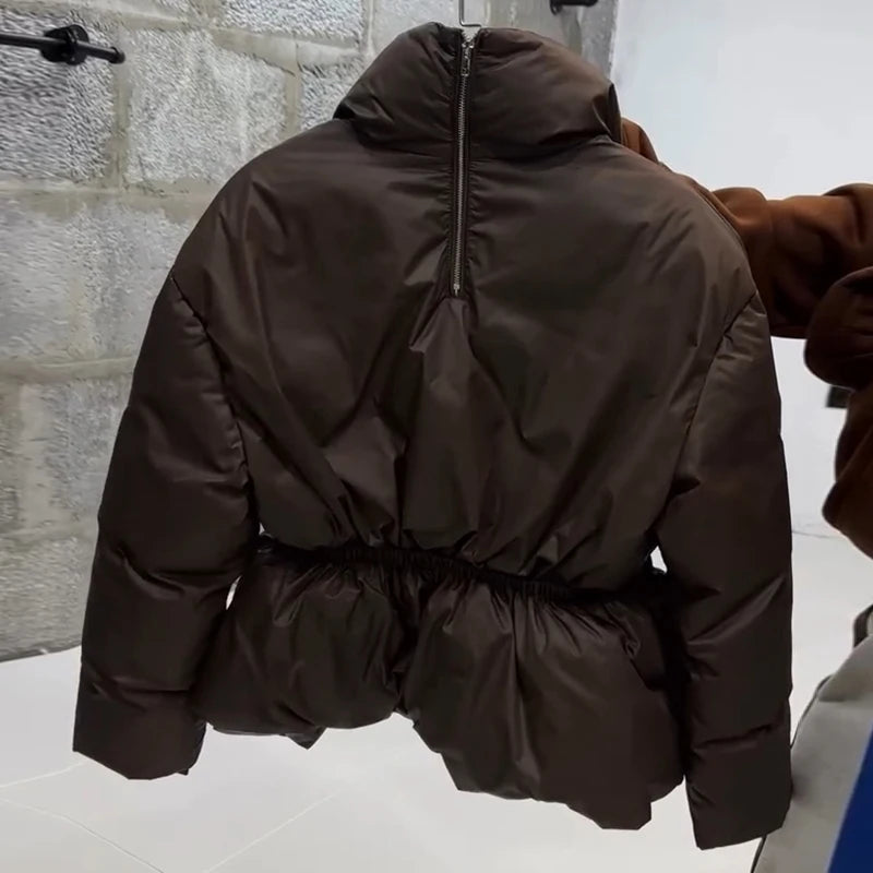 Warm Loose Fit Zipper Jacket With Stand Collar for Women