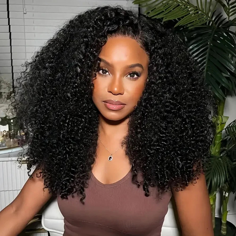 Kinky Curly Glueless Human Hair Lace Front Wig for Women