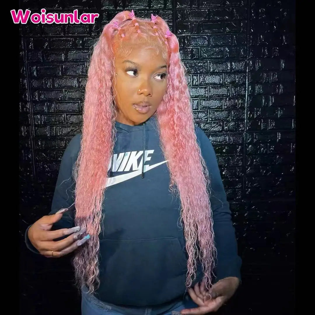 36 inches 200% Light pink Front Lace wigs human hair 13x4 Transparent Lace Jerry curly Black Women Natural 100% Human hair