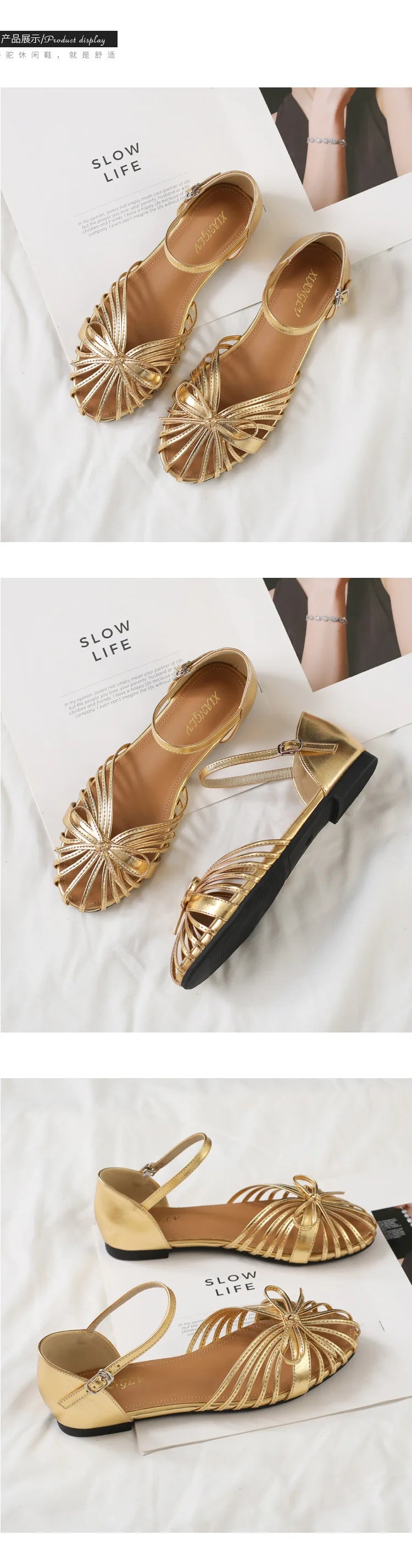 One Strap Hollow Out Sandals With Bow Detail For Women