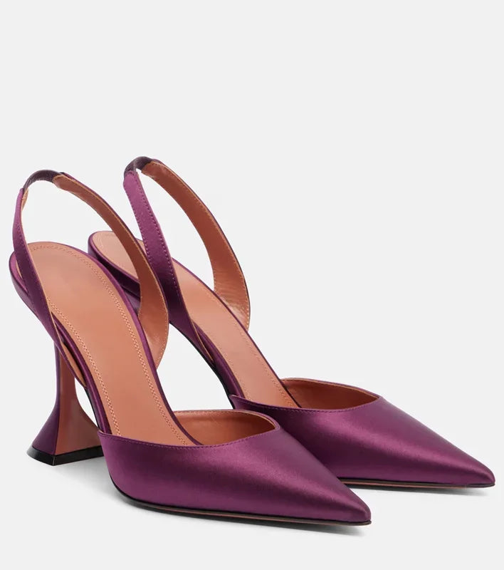 Satin Pointed Toe Back Strap High Heel Sandals for Women