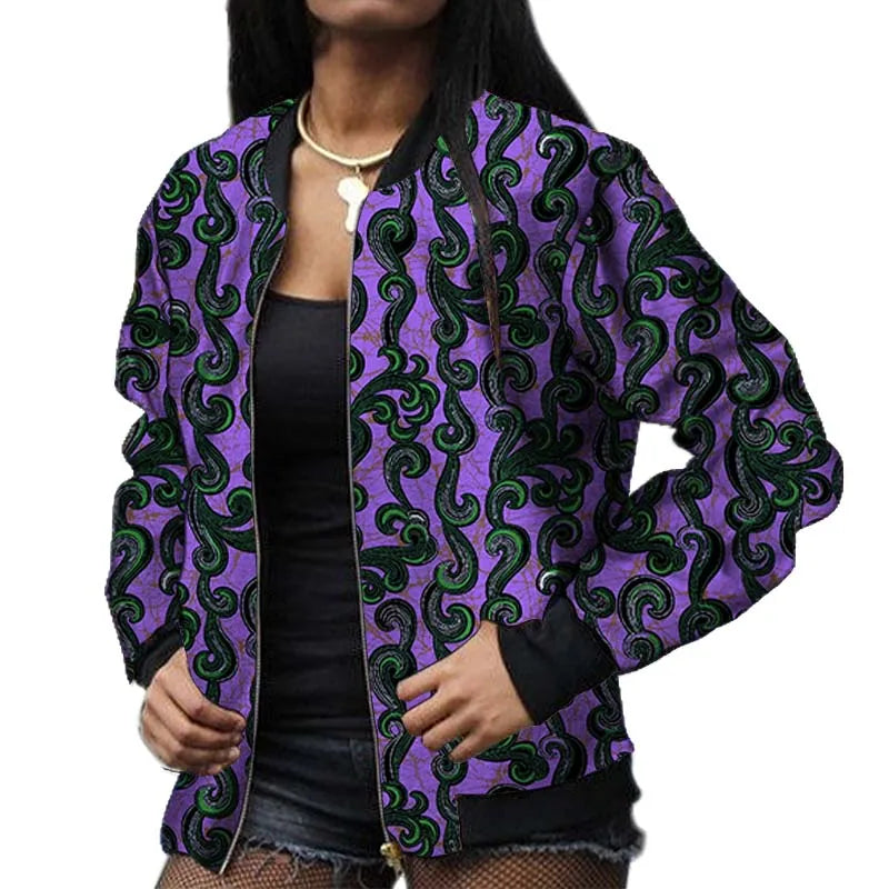 Stylish Elastic Waist African Print Jacket for Women