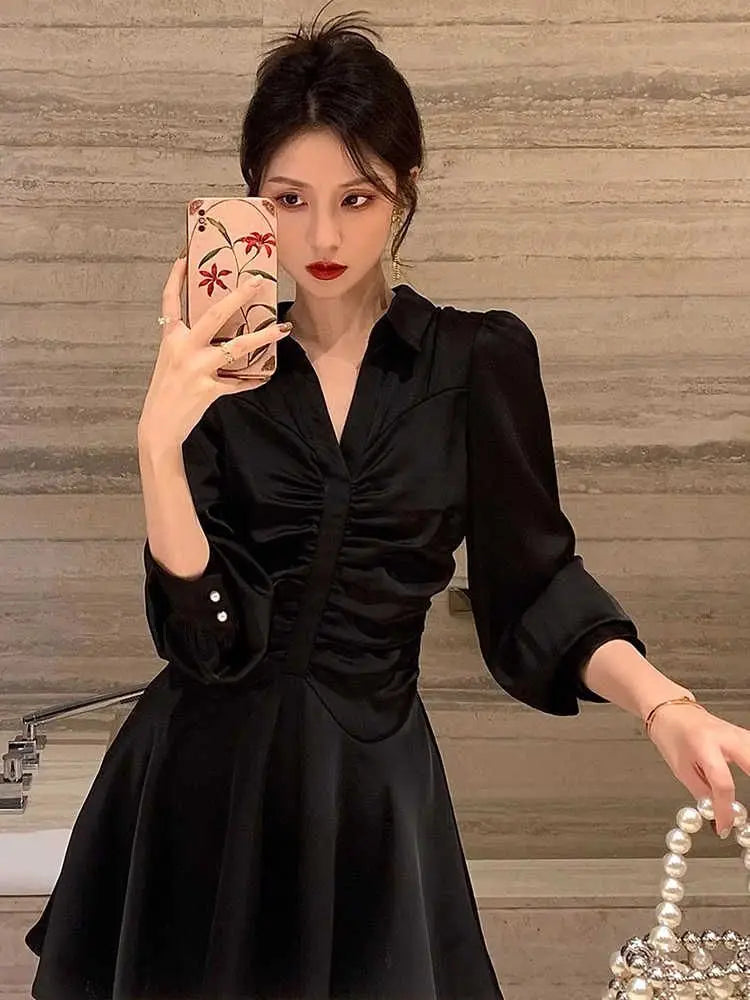 Vintage Pleated Long Sleeve Maxi Dress