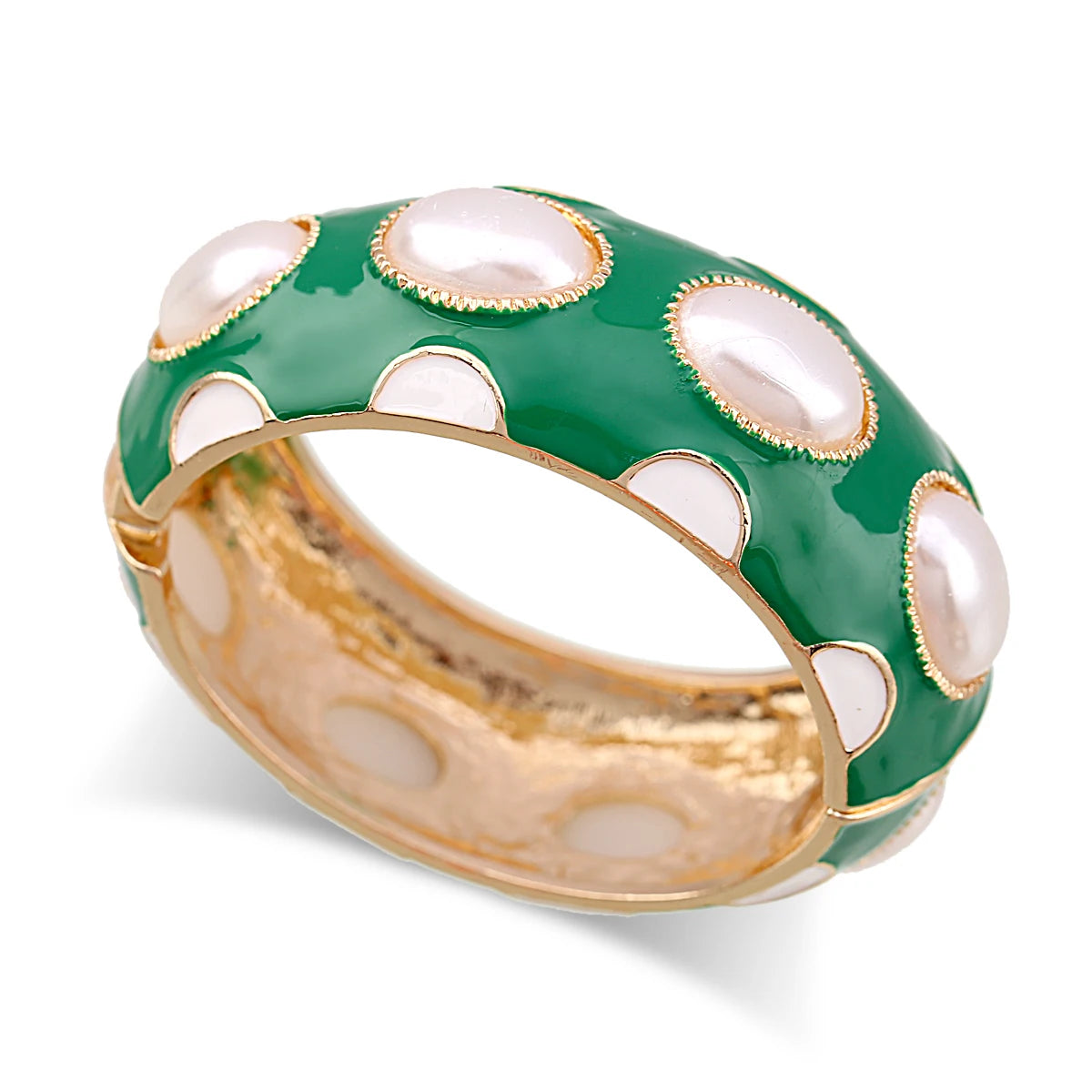 Colorful Enamel Oval Pearl Cuff Bracelet for Women