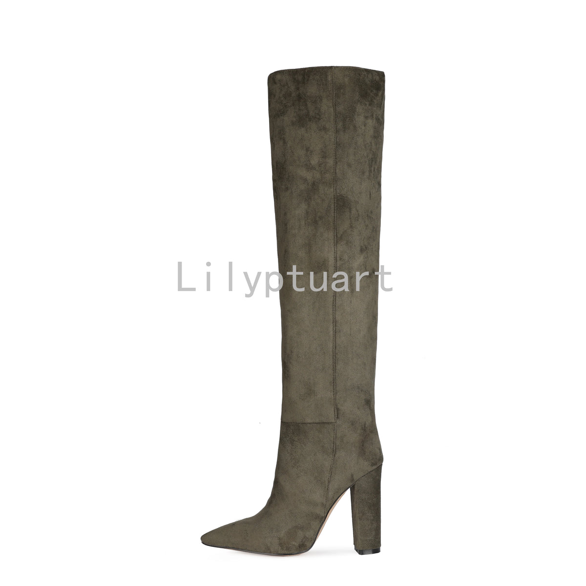 Beige Square Heel Slip-On Over-the-Knee Boots for Women