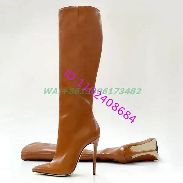 Sexy Lady Pointed Toe 12Cm High Heel Boots Women Knee High Pointy Stilettos Boots Plus Size Skinny Boots