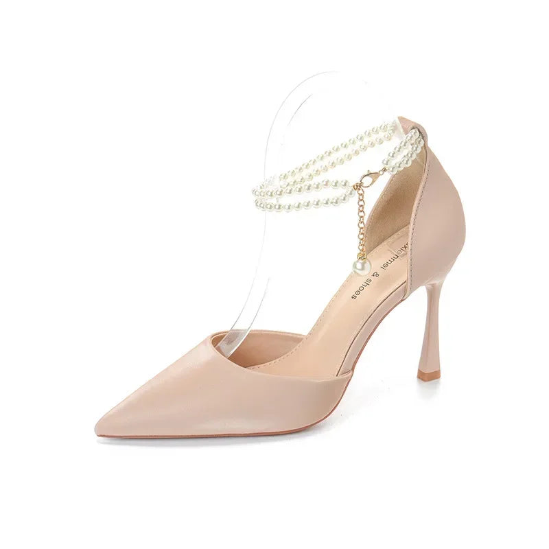 Pearl Stiletto Bow Ankle Pumps