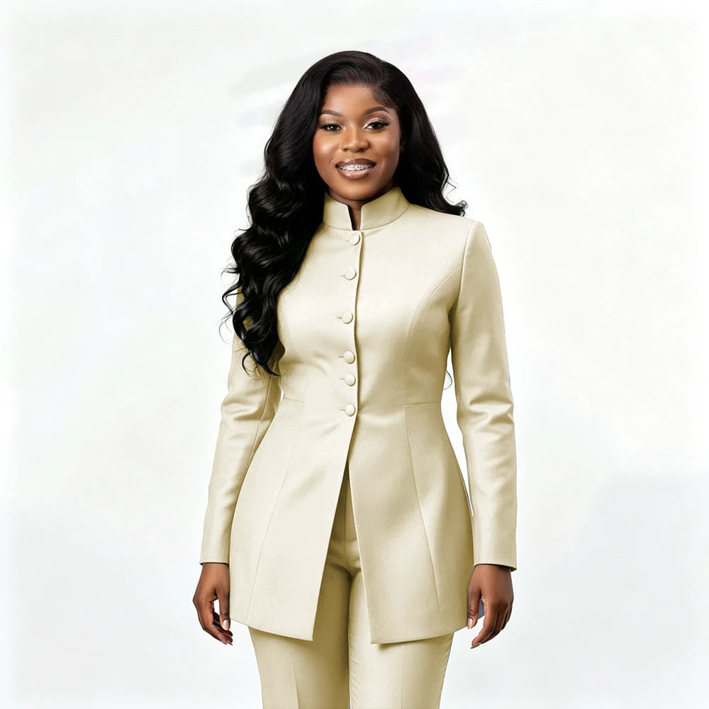 Smart Casual Two Piece Knit Blazer Set with Pants for Women
