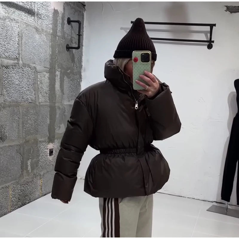 Warm Loose Fit Zipper Jacket With Stand Collar for Women