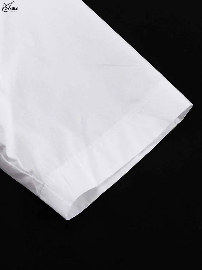 Oymimi Elegant White Cotton Dresses 2025 Woman Fashion Turn-Down Collar Half Sleeve Button Dress Casual Loose Mini Dress Female