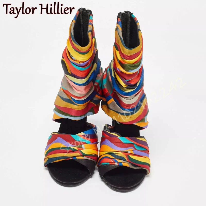 Camouflage Open Toe Stiletto Ankle Boots for Women