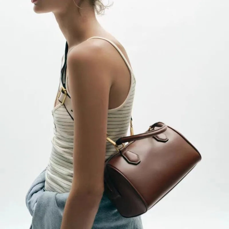 Fashionable Women's Mini Handbag Casual Style City Bag with Double and Canvas Wide Shoulder Strap High Quality Shoulder Bag