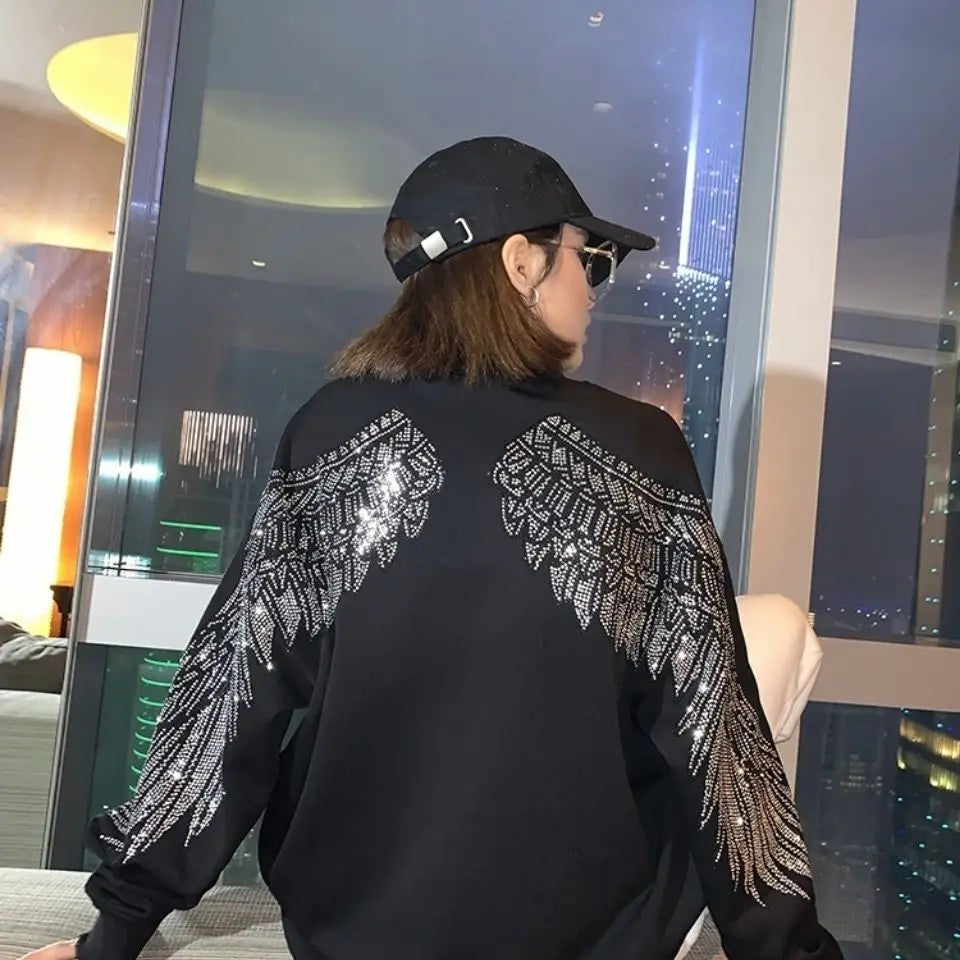 Tees Graphic Glitter Female Tops Loose Tshirts Rhinestone Women's T Shirts Black Clothes Sequin 2025 Aesthetic Coquett Pulovers