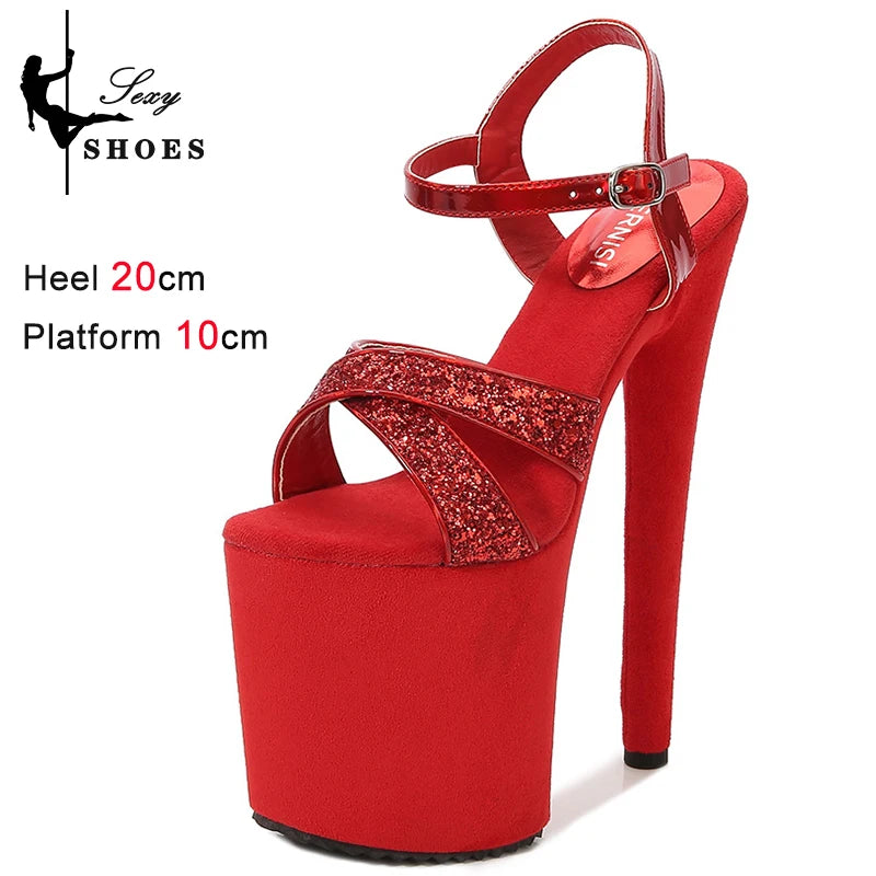 Elegant Sequined Gold High Heel Platform Sandals for Women