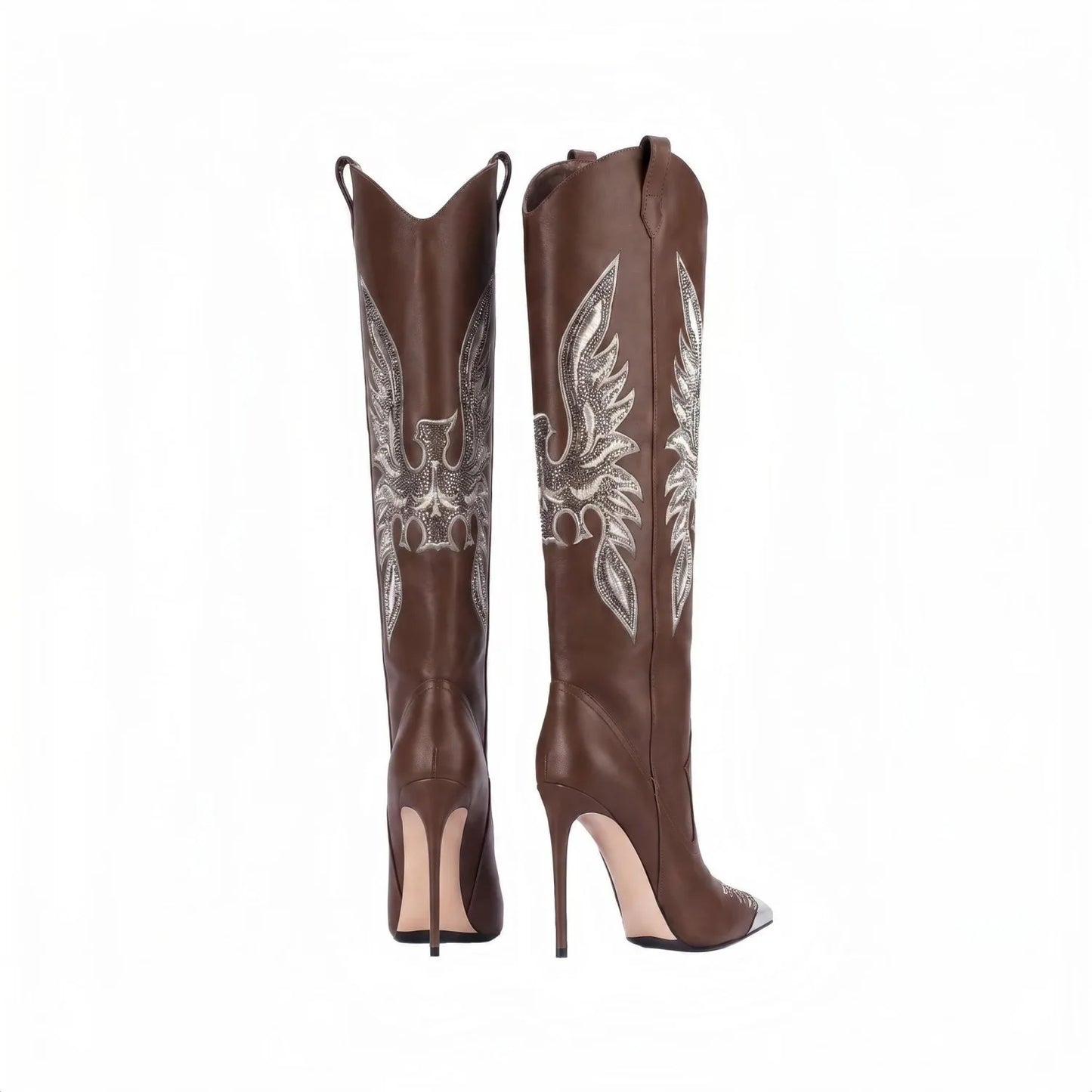 Retro Embroidered Rhinestone Knee High Cowboy Boots for Women